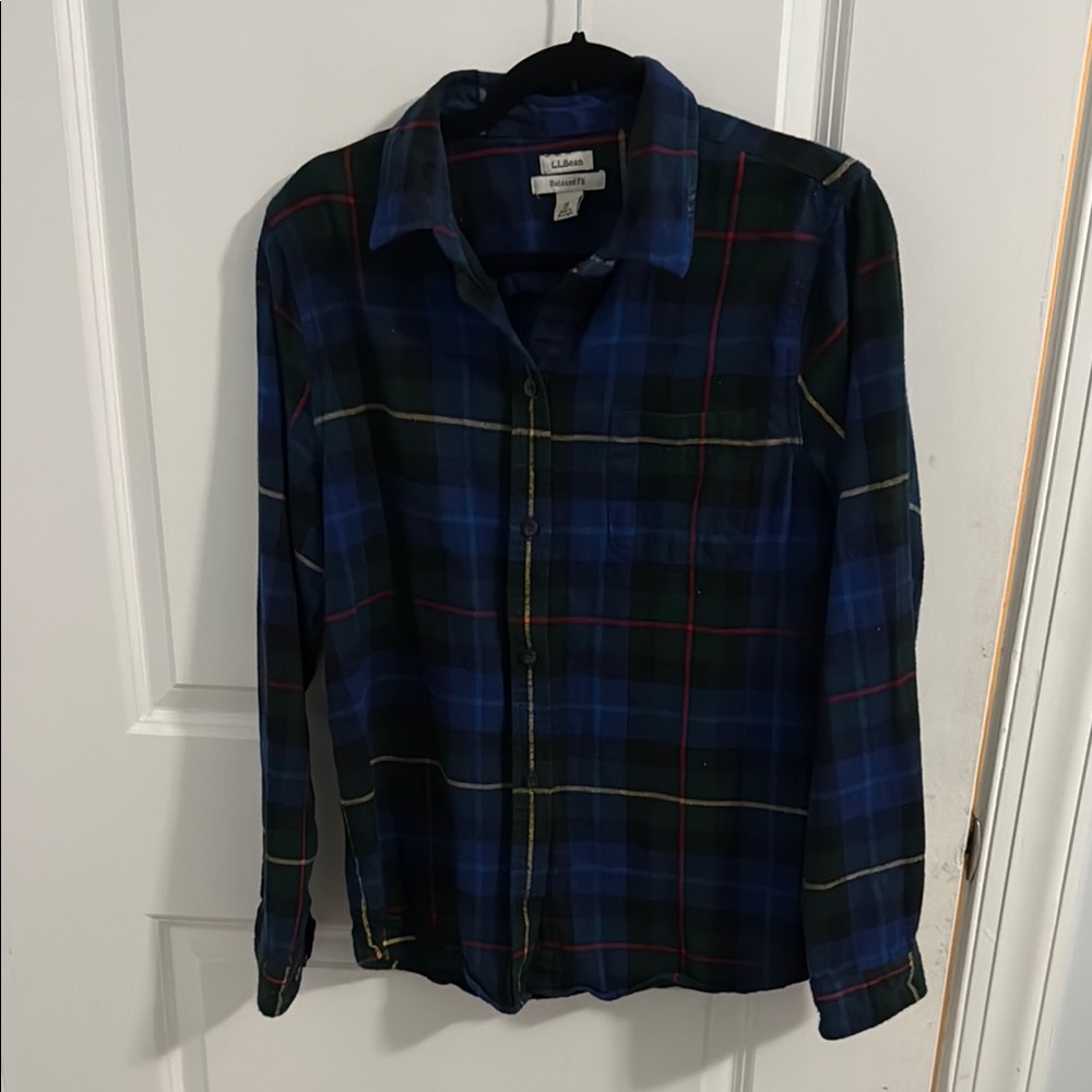 LL Bean Blue and Green Flannel Button Down Shirt- size medium